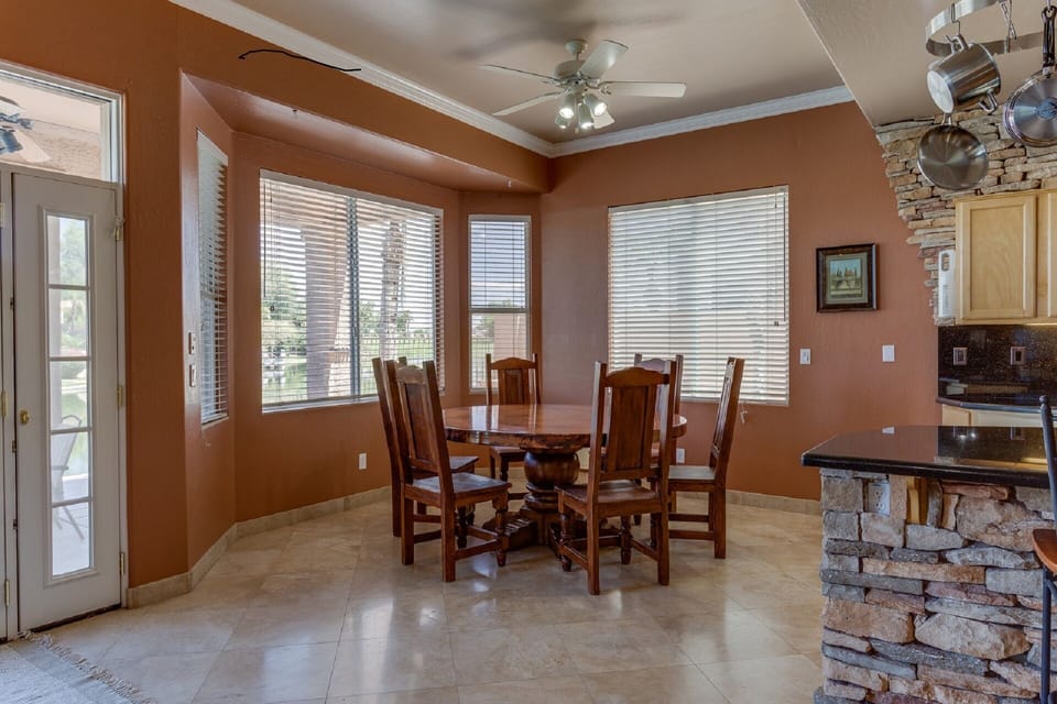 Round Copper Table in Kitchen Nook 