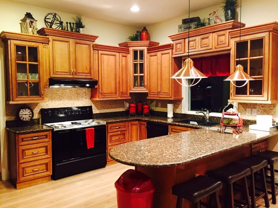 Custom kitchen/granite, stove with double ovens & griddle,  French refrigerator.