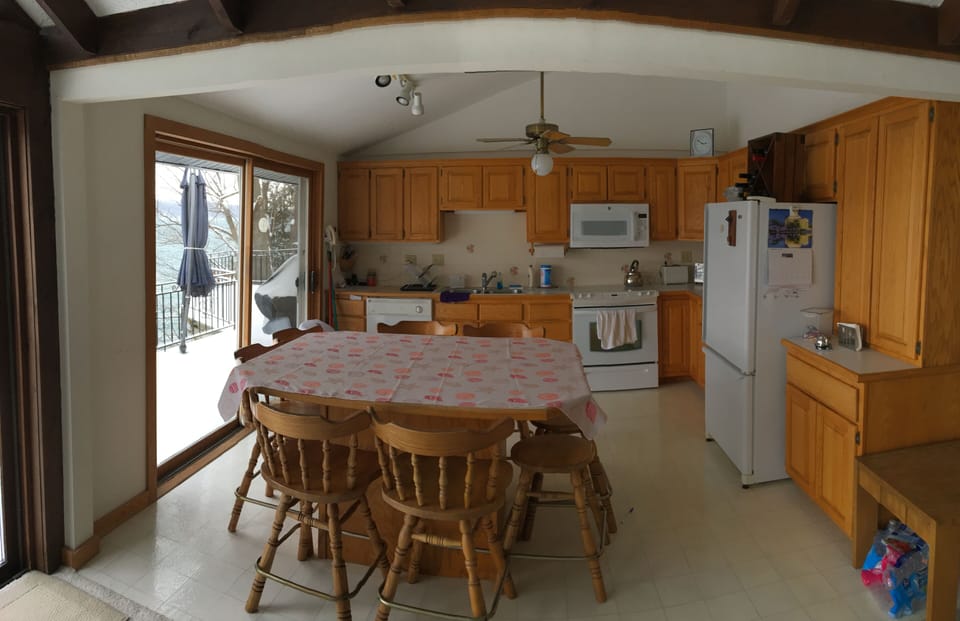 Fully stocked kitchen microwave, plates all pots/pans, keirig, toaster oven.