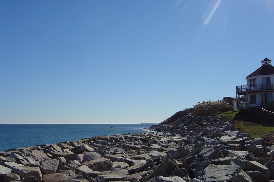 View down sea wall in front of house - walking it makes for a fun adventure!