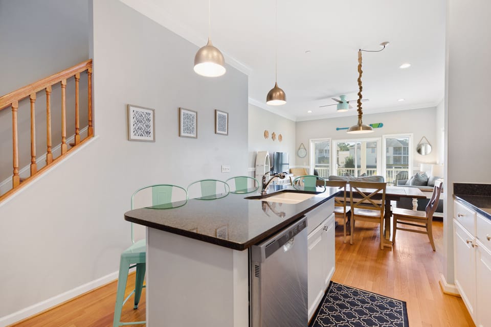 Granite countertops and bar seating