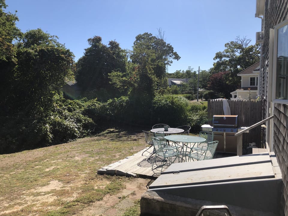 Private back yard deck with Weber gas grill