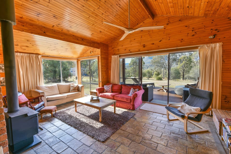 Living room with log burner