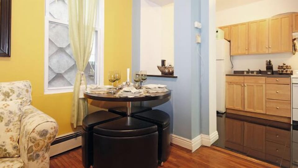 view from living room to kitchen