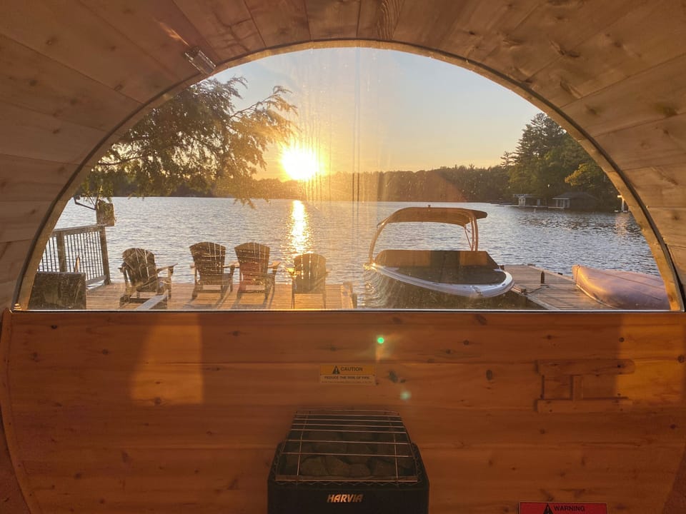 Sunset from inside the sauna