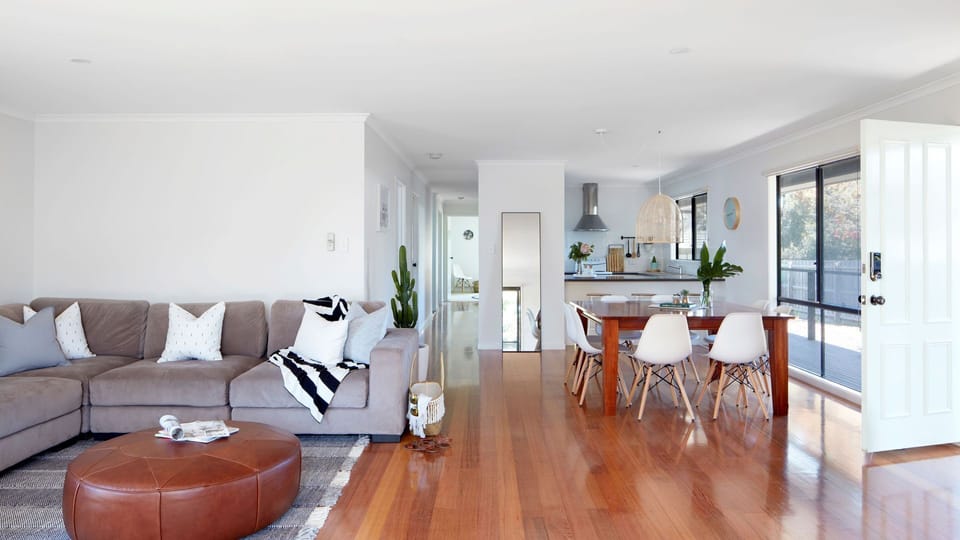 Open plan living and dining room.