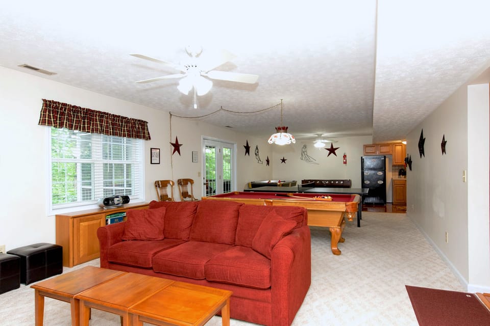 Smart TV, fireplace, video games, DVD player