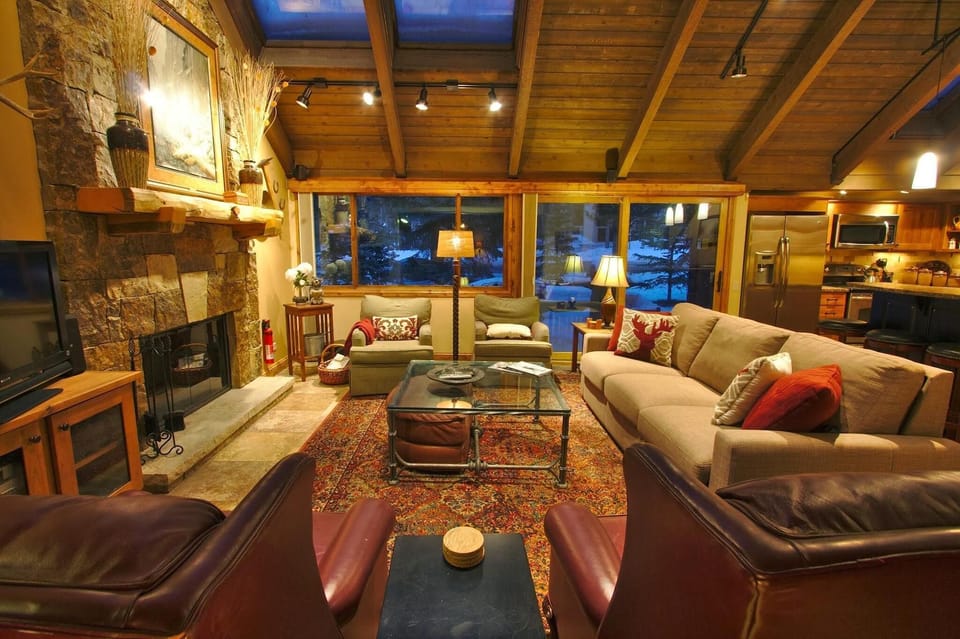 Smart TV, fireplace, DVD player, books