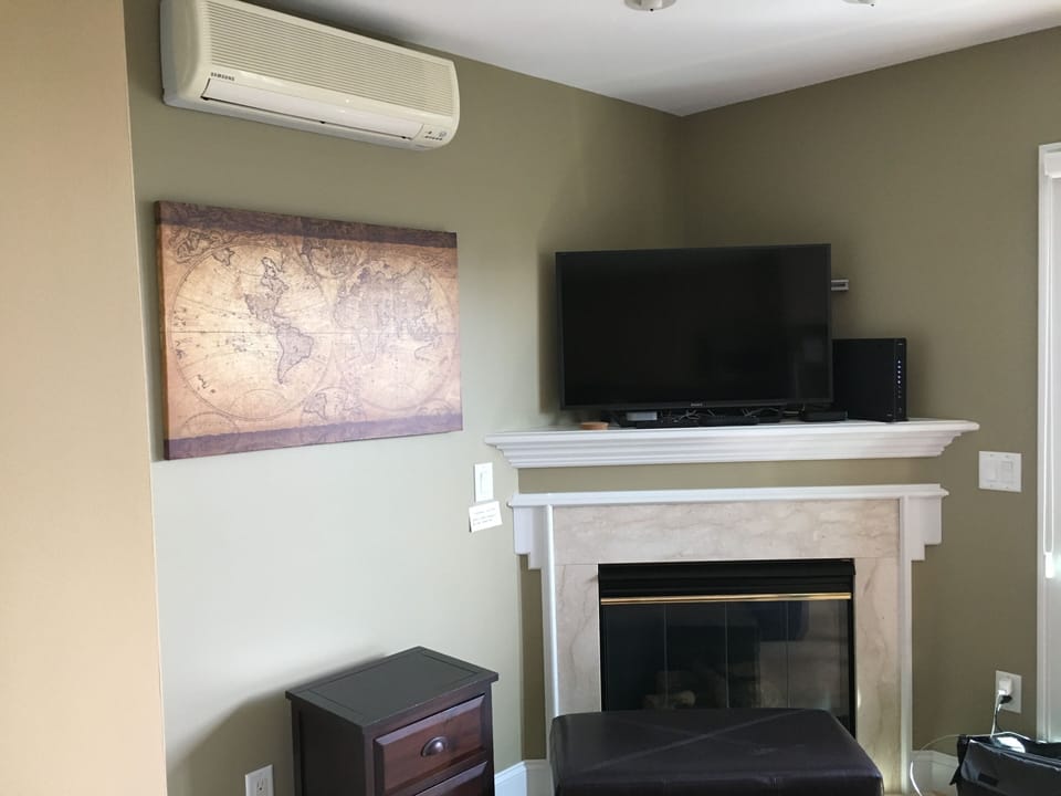 Gas fireplace and AC unit