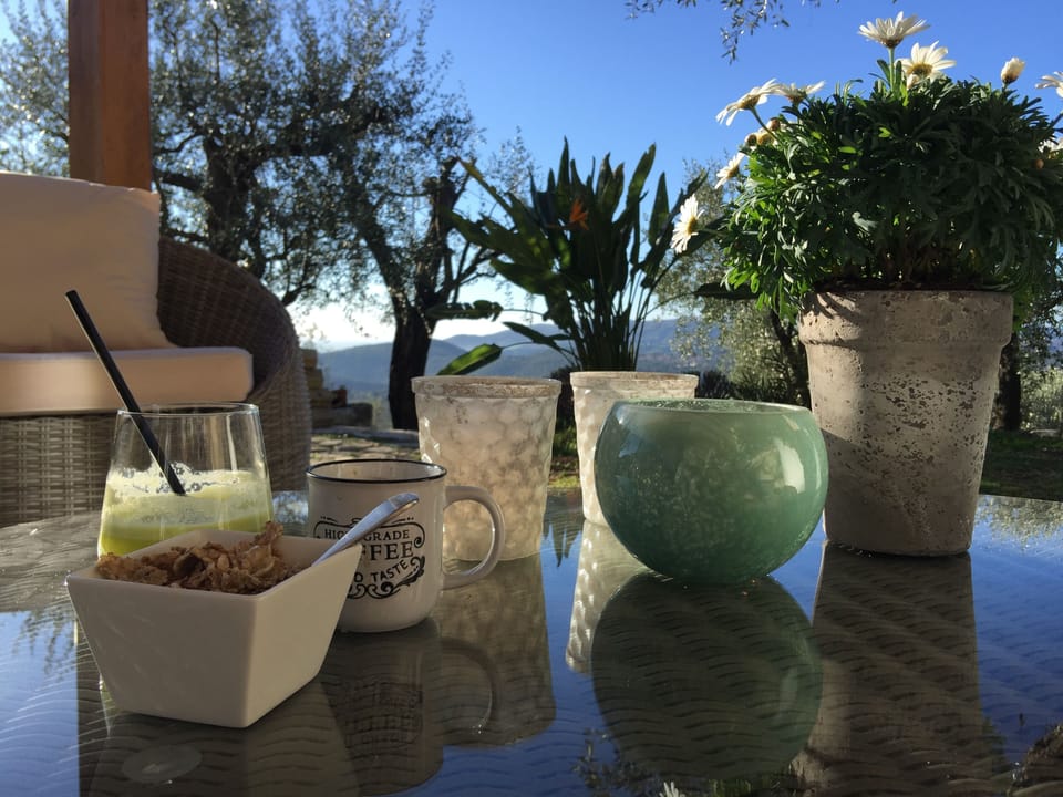 Morning coffee outside the kitchen in the lounge