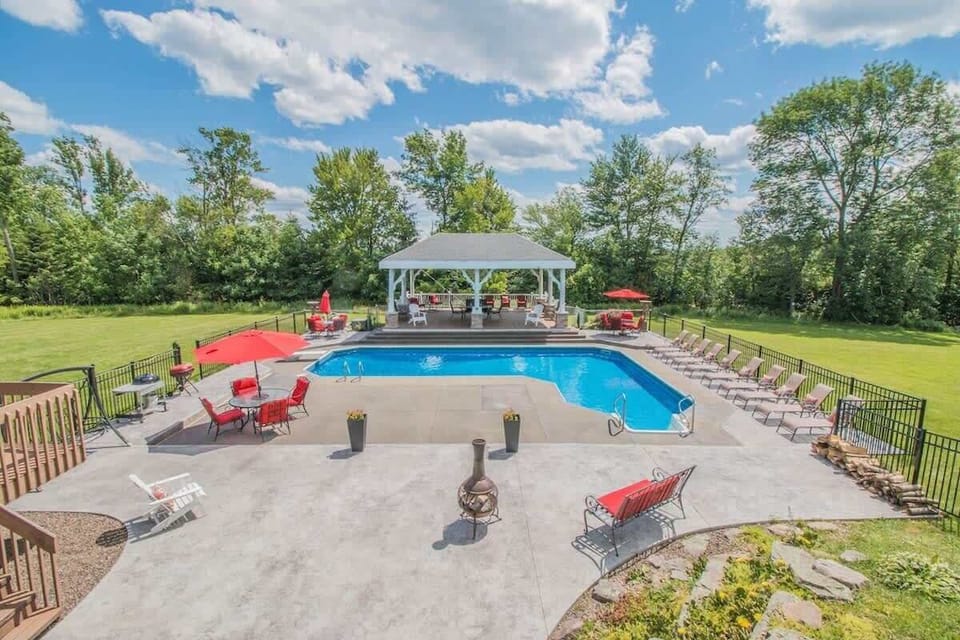 Jump in! Private seasonal pool with optional heat. 2 grills. Plenty of seating. Basketball court. Huge pavilion.