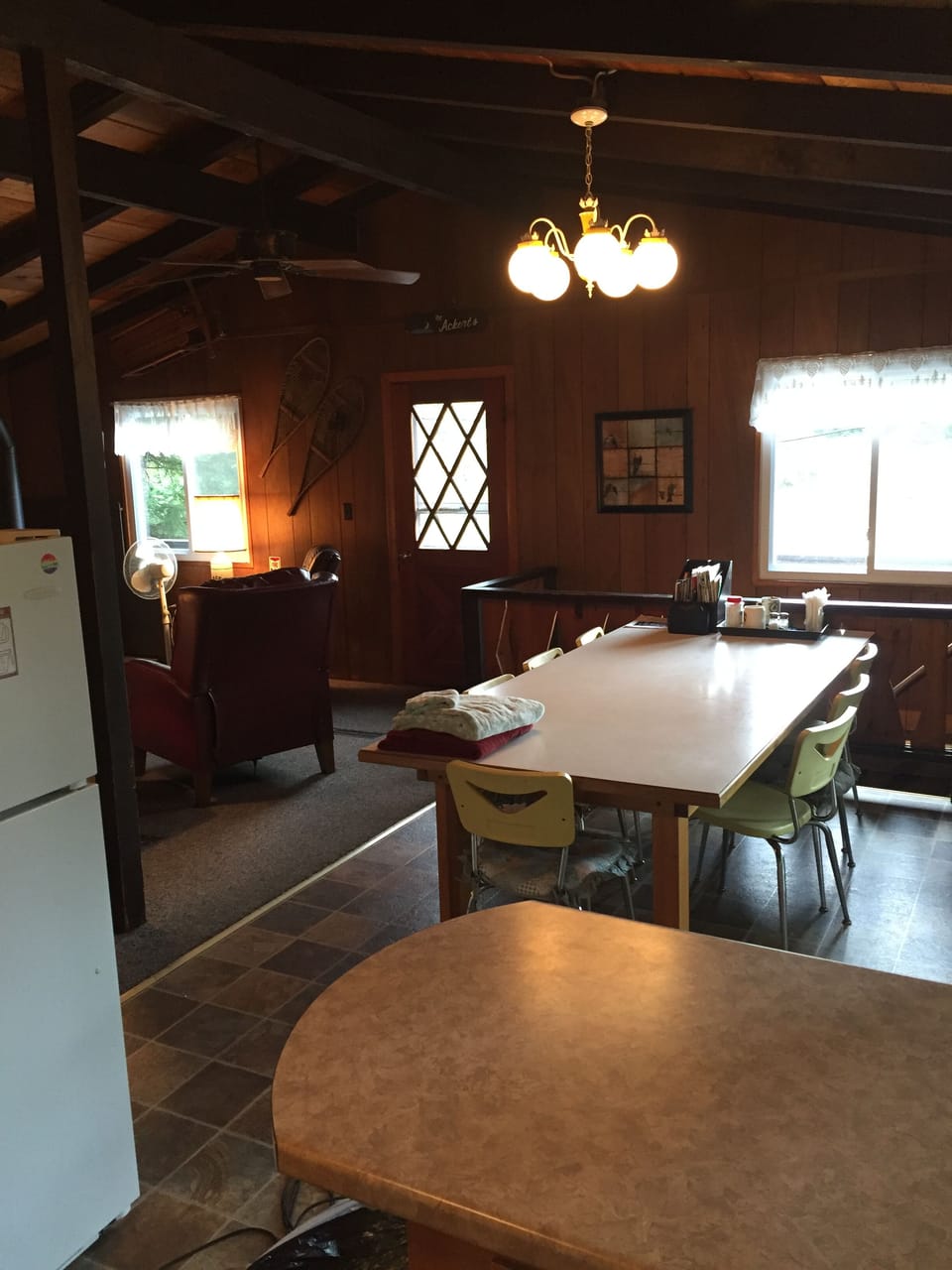 View from the kitchen into the dinning and living rooms.