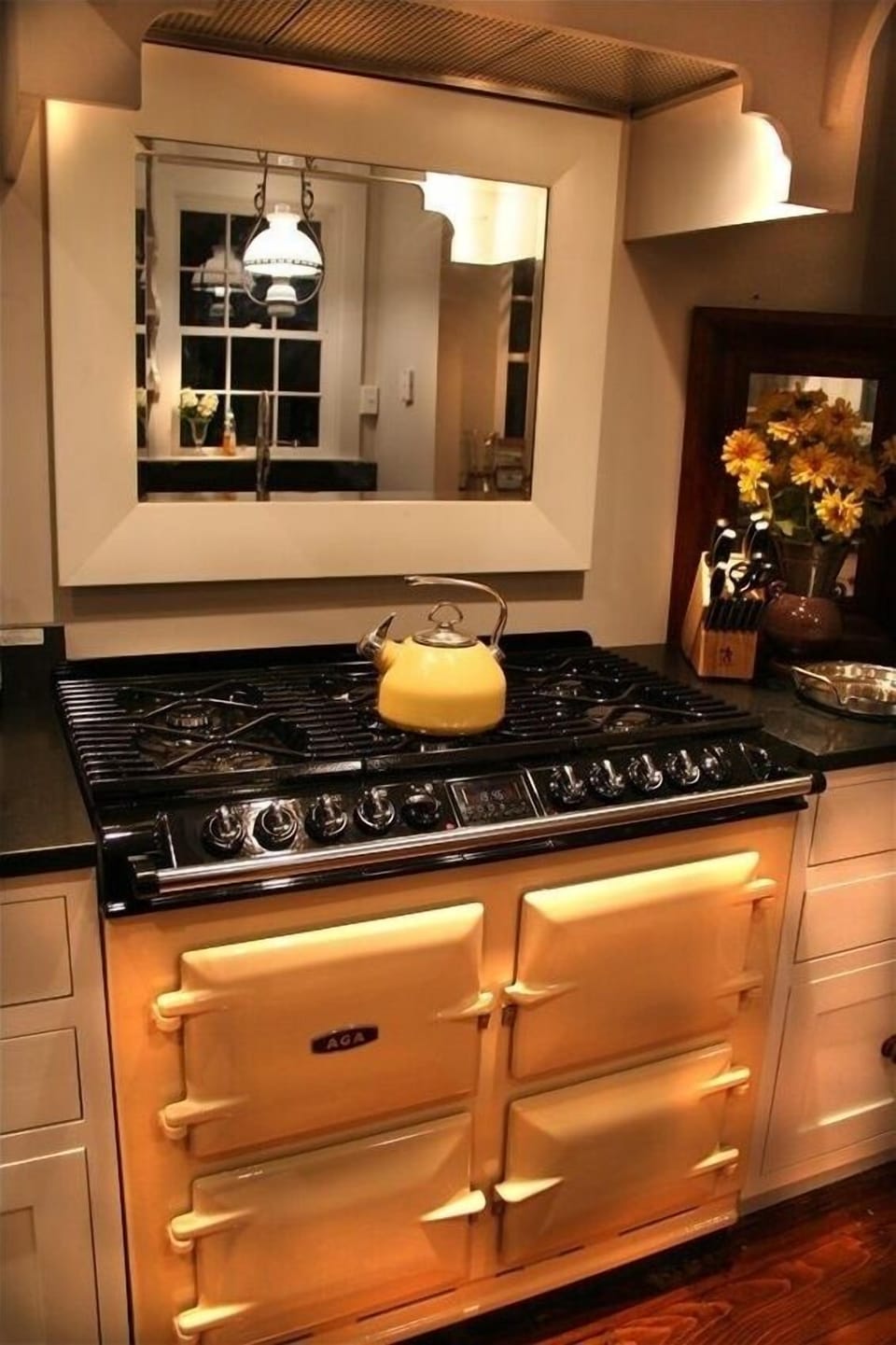 Our beautiful English Aga range with six burners and 4 ovens