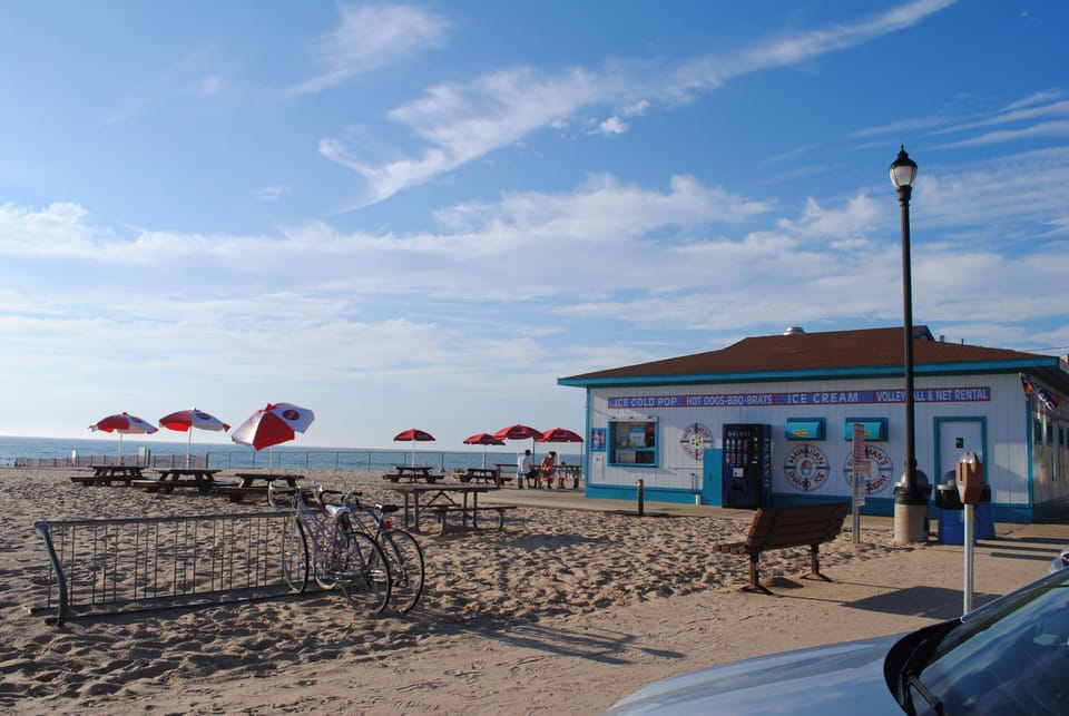 On the beach, sun loungers
