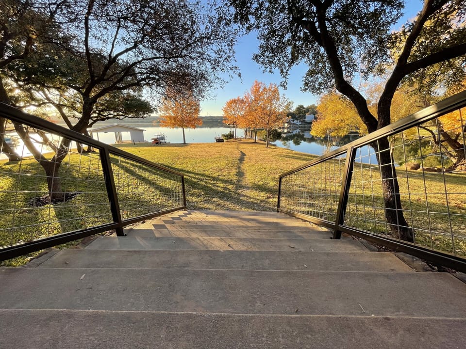 Handrails down the front steps make the lake more accessible 