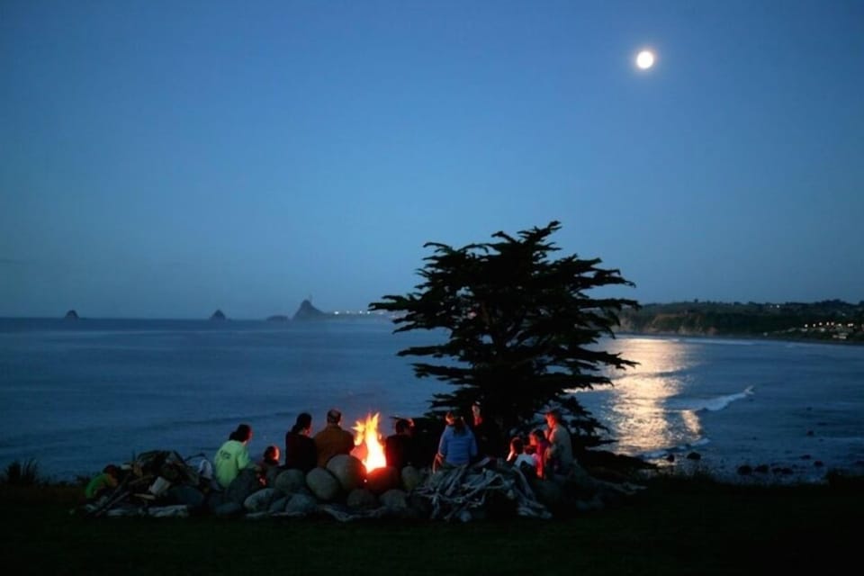 Enjoy wine, nibbles and chats at the fire pit
