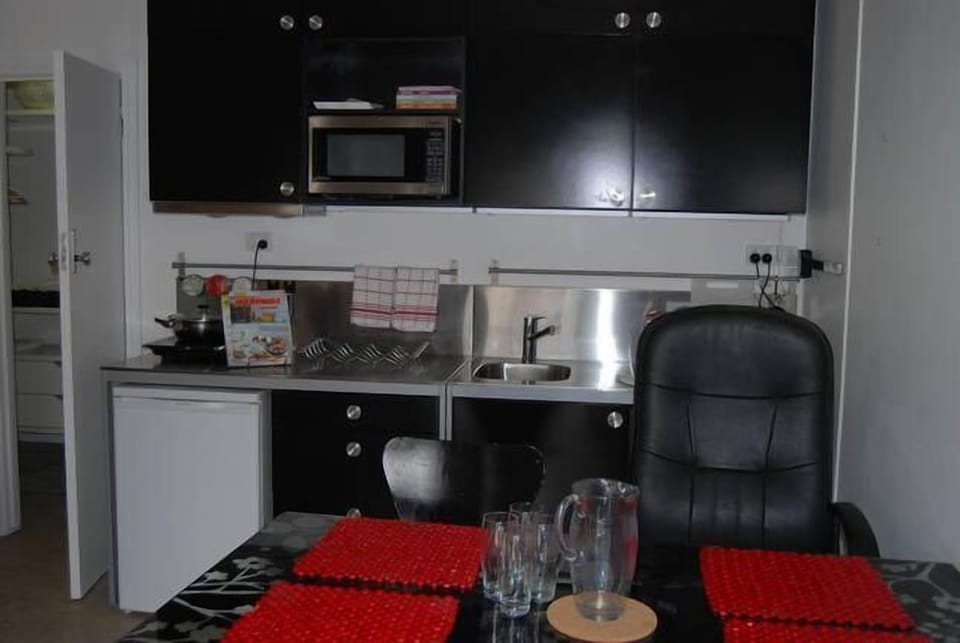 Fridge, microwave, stovetop, electric kettle