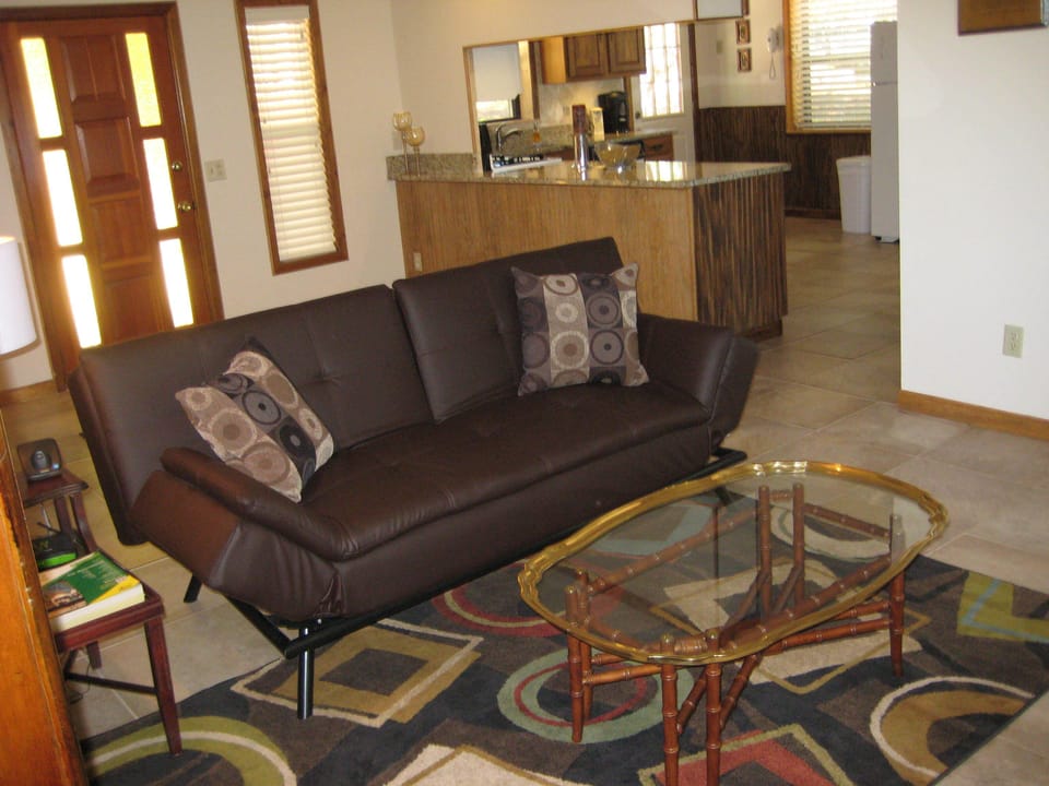 Living Room overlooking lake w/ convertible full sized sofa