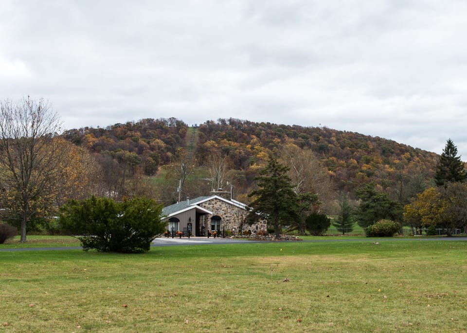 The Chateau in the fall with the slopes behind us