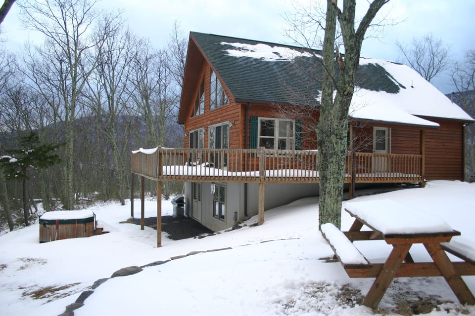 View of cabin in winter