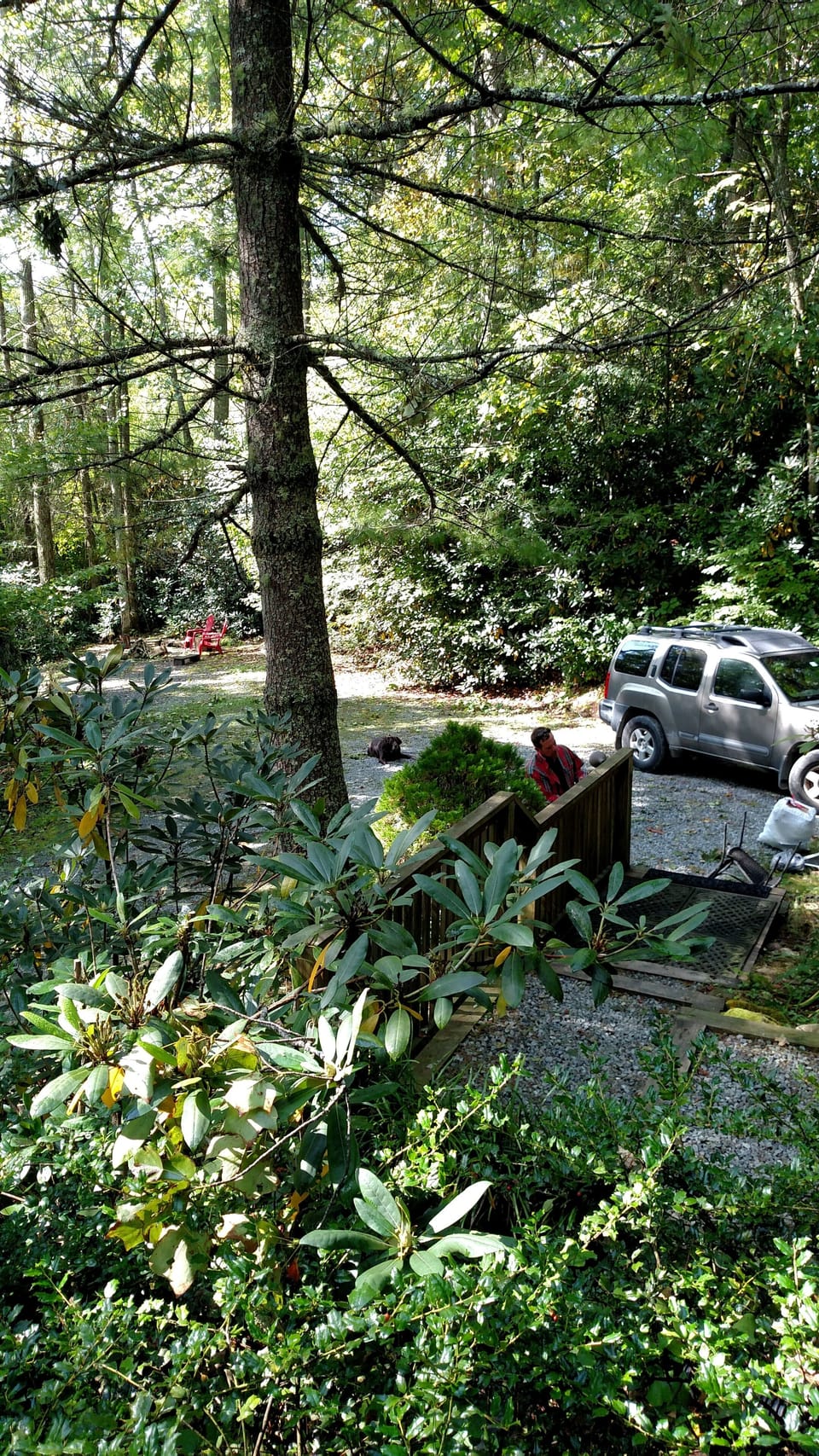 Side with parking and fire pit beyond....
