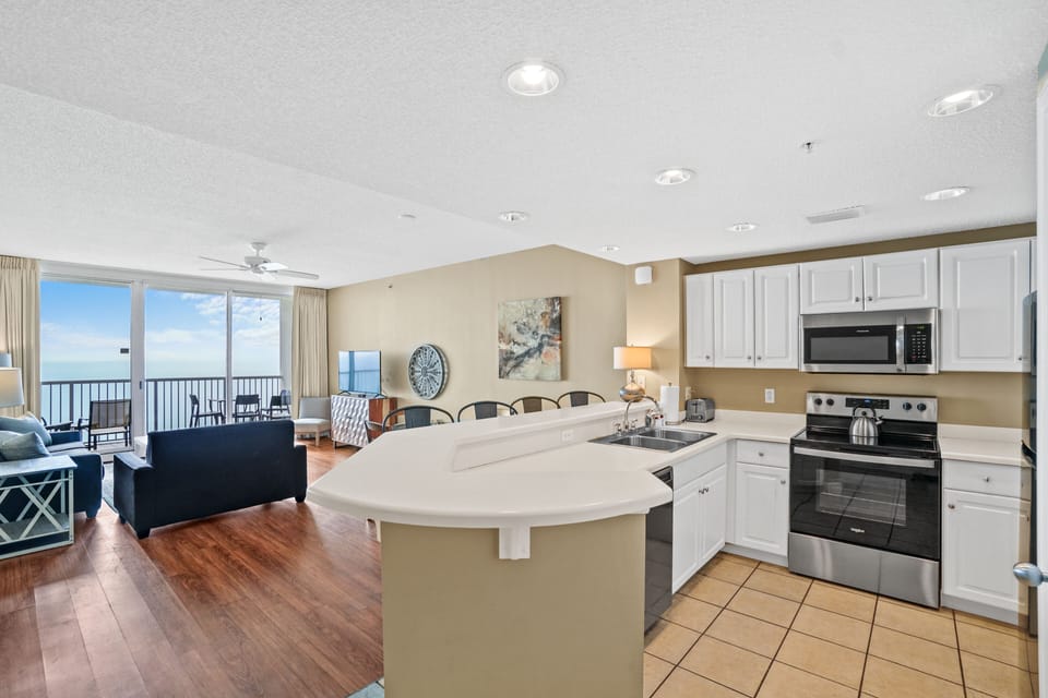 Gourmet kitchen stocked with all the essentials for cooking and dining