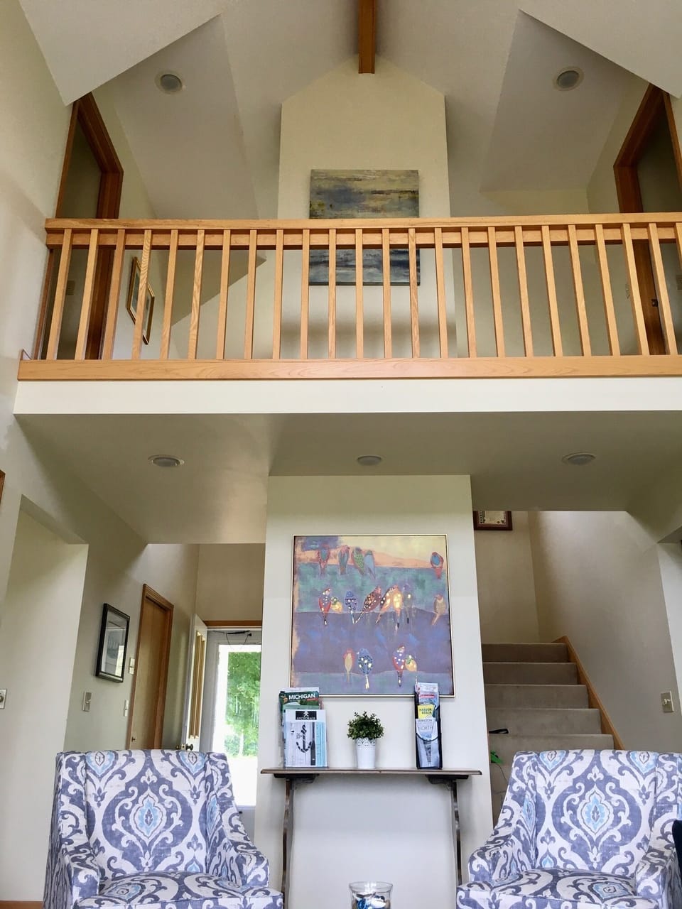 Vaulted ceilings and upstairs loft hallway