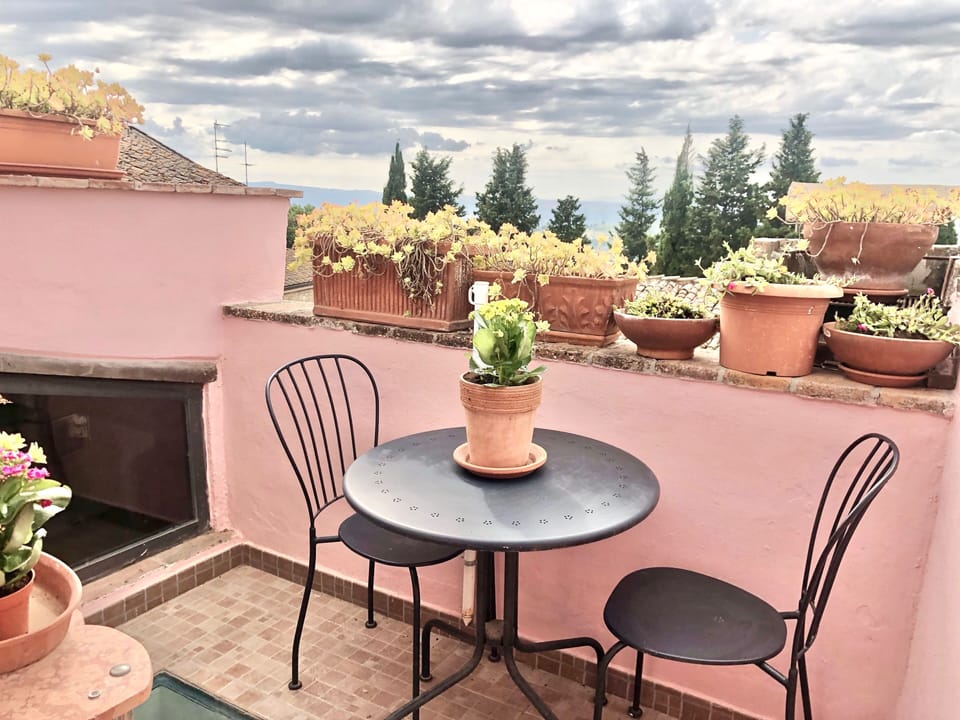 Cosy terrace with panoramic views and small barbeque.  