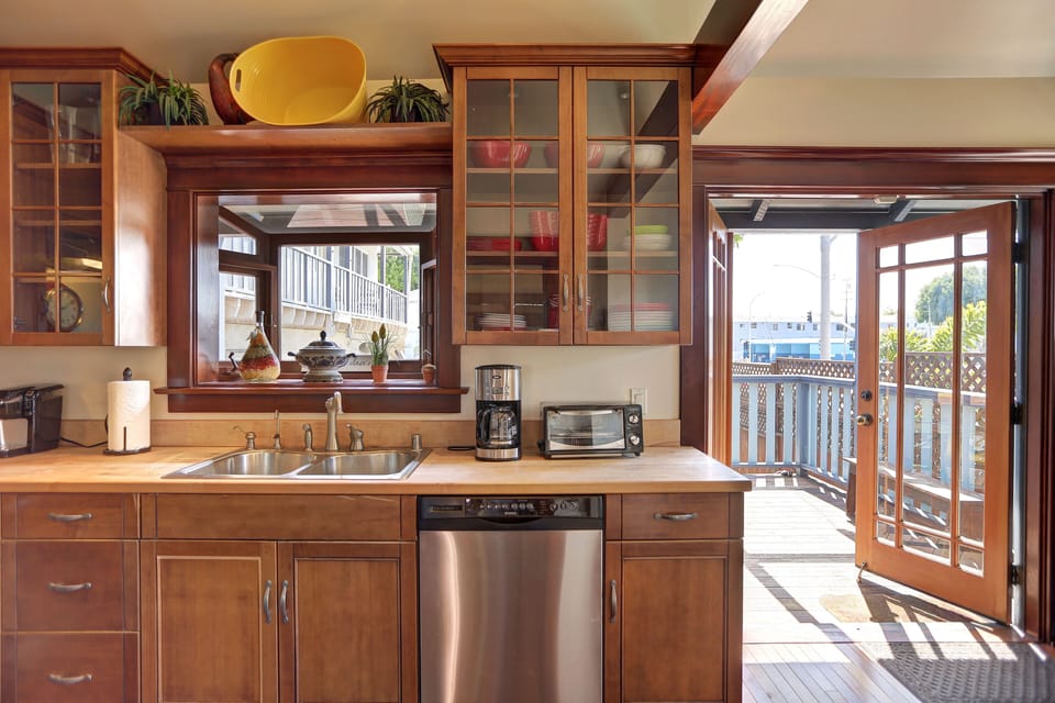 kitchen with view to back patio