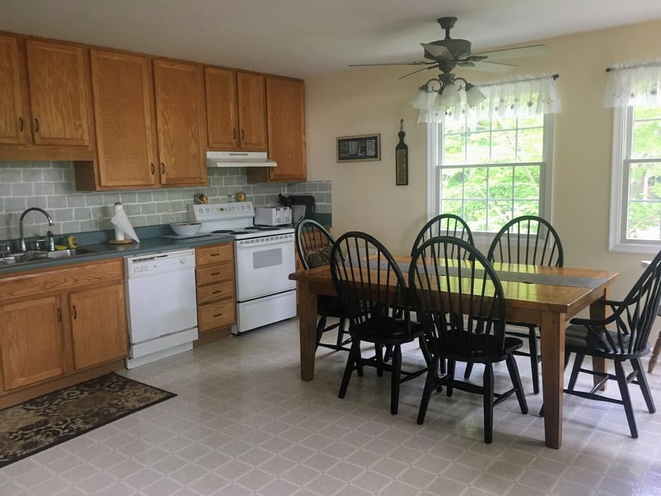 Kitchen is fully equipped with stove, dishwasher and other essentials.