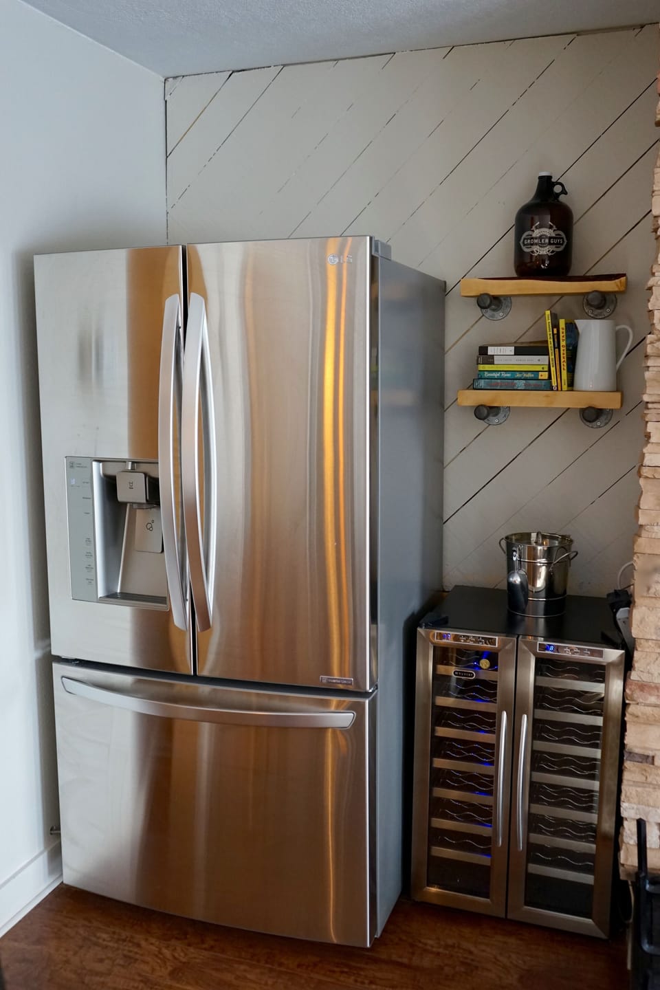 Full sized fridge and wine fridge