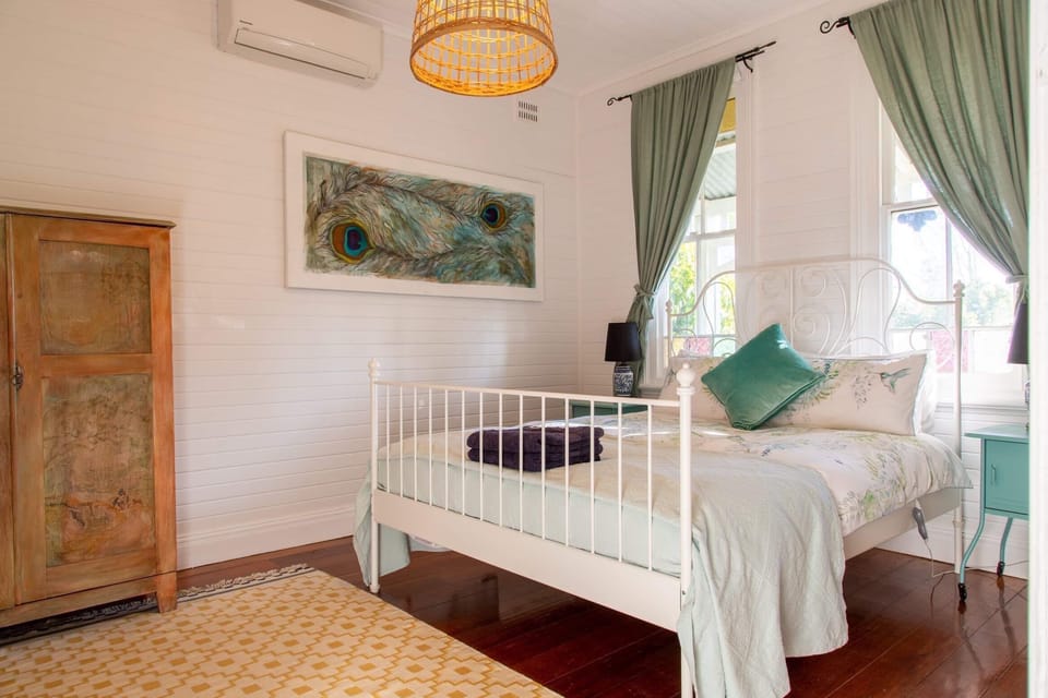 Front bedroom with reverse cycle air con for summer cool and winter warmth