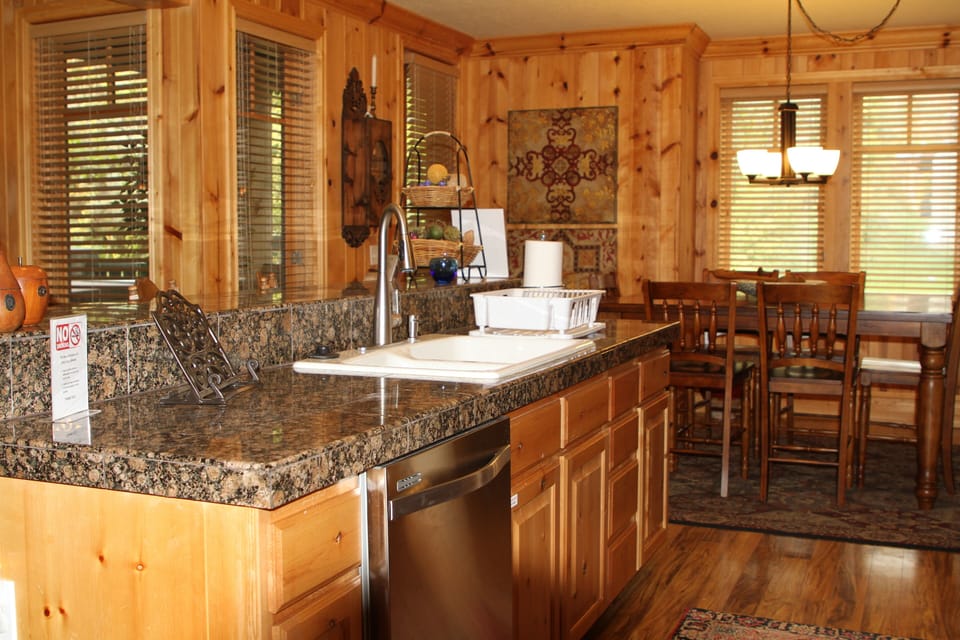 Kitchen into dining room.