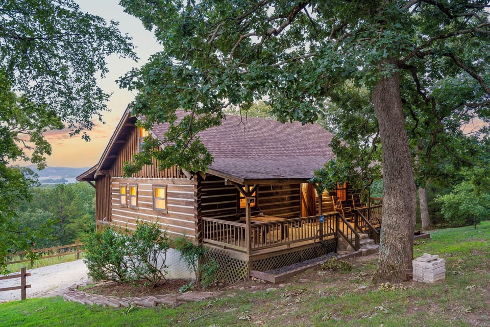 The actual front of the cabin.  You can see Table Rock Lake in the background.