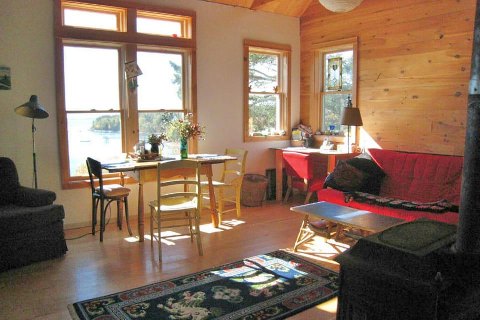 Living room in dappled sun.