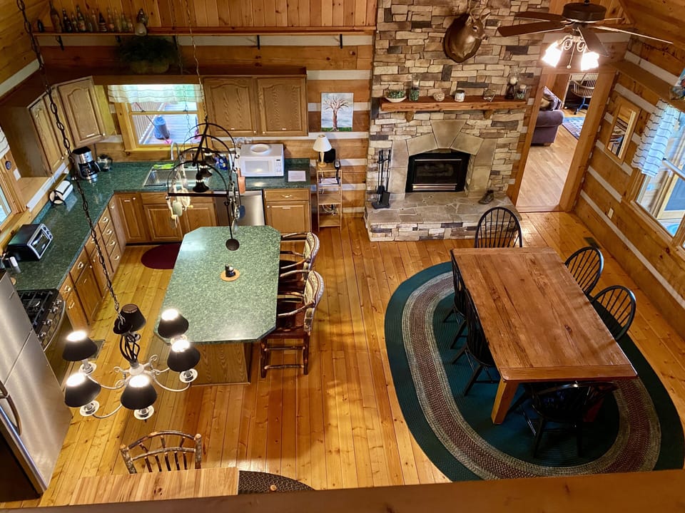 View of kitchen/dining area from the loft