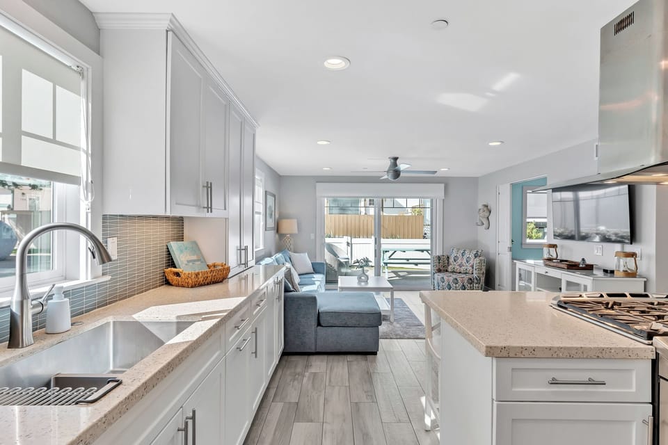 Bright kitchen flowing into the living space