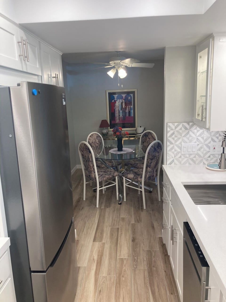 Newly tiled floor and dining table