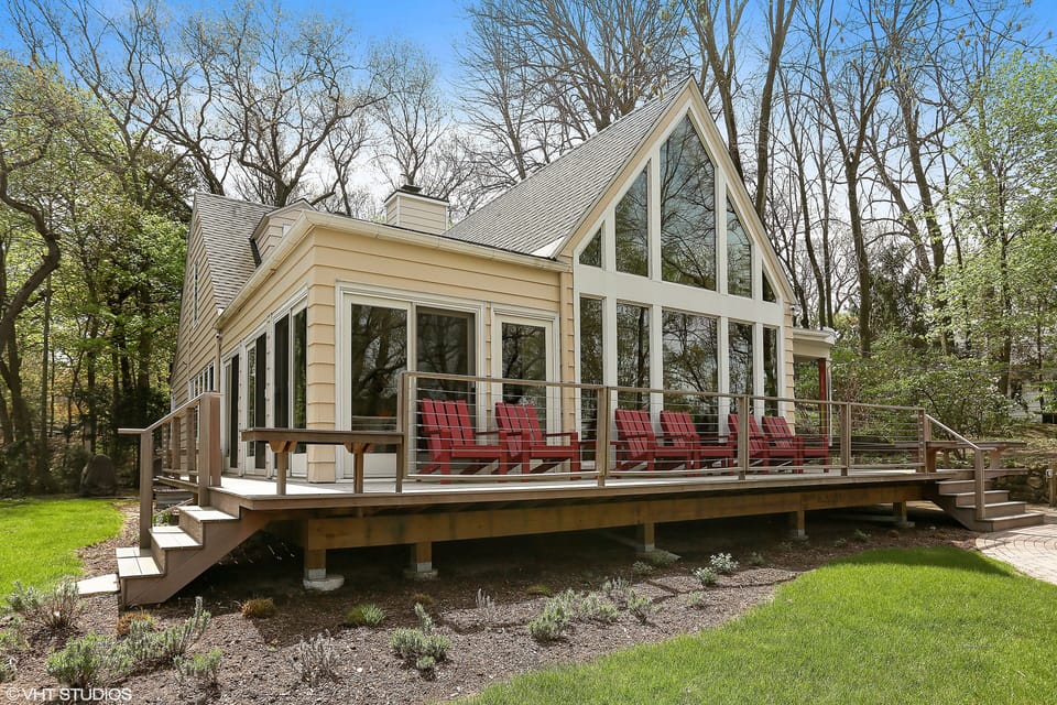 Michigan Beach House wraparound porch facing lake