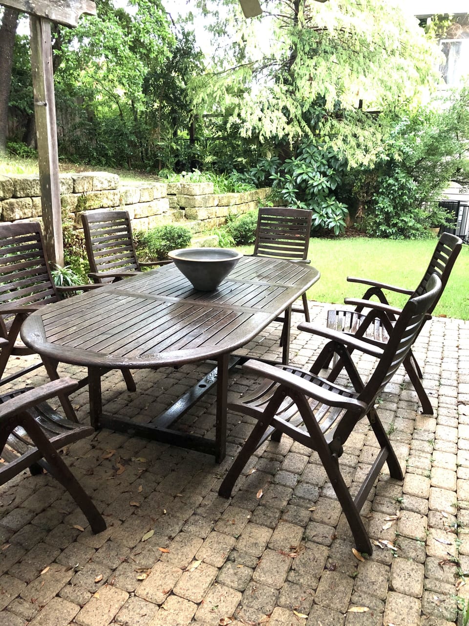 Back porch dining table - wonderful for morning coffee or evening drinks