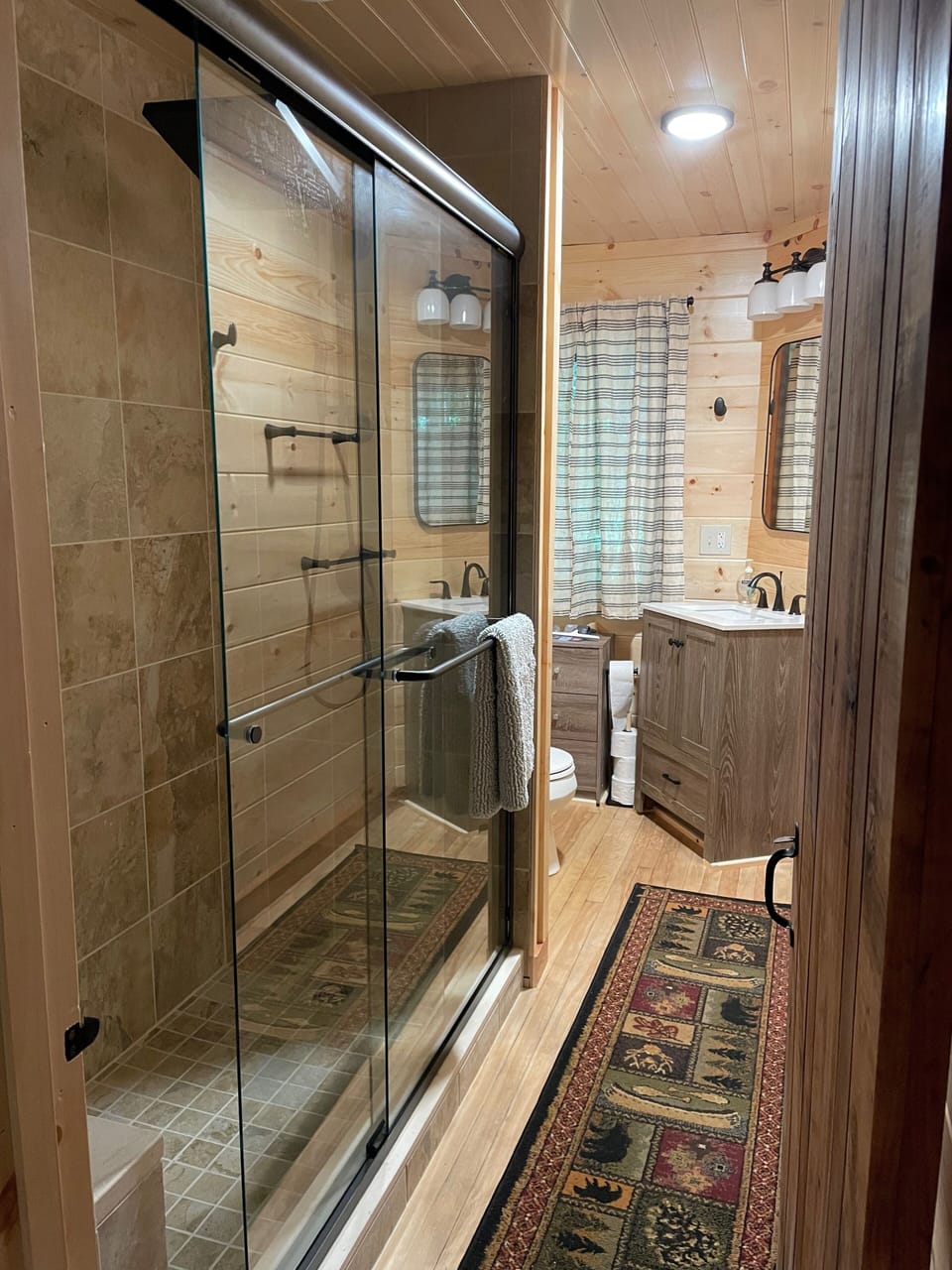 Hall bath, new tiled shower