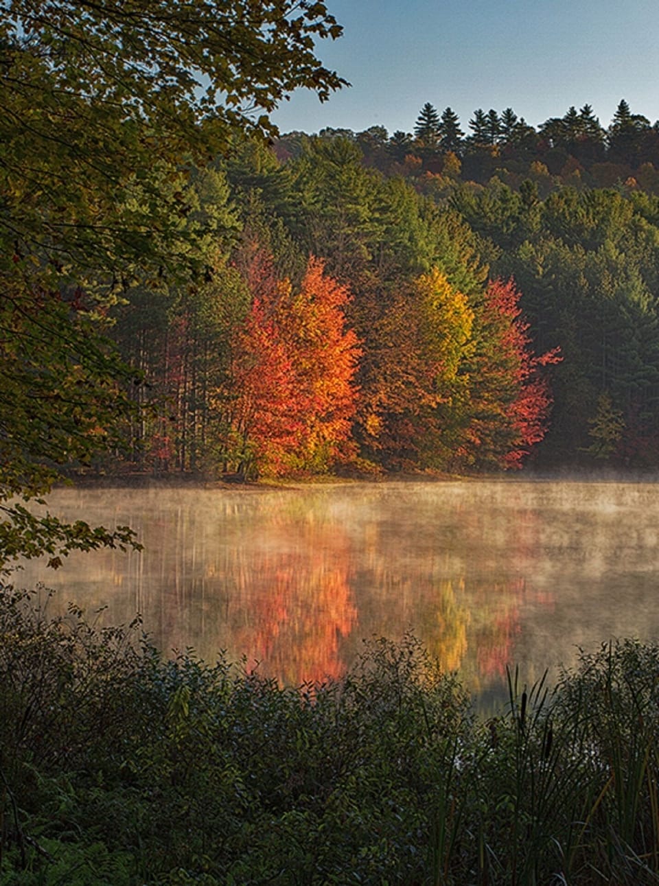 Enjoy hiking trails and beautiful fall foliage at the Atkins Reservoir.