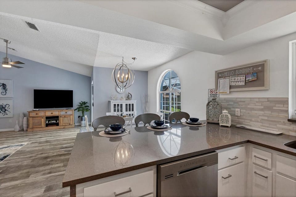 Kitchen is open to dining and living room 