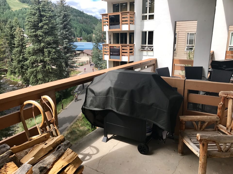 Gas Grill located on private balcony overlooking Vail Mountain and Gore Creek