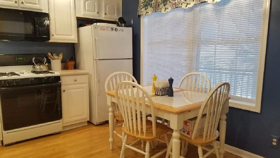 Table over looks the front porch.