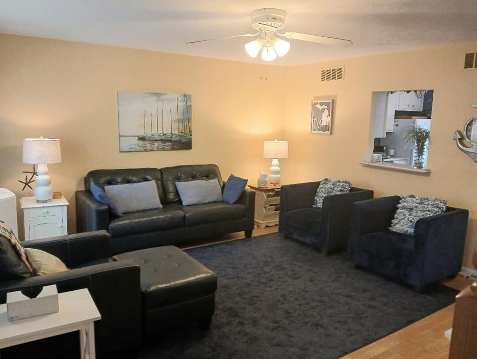 The condo is decorated in lake style and colors