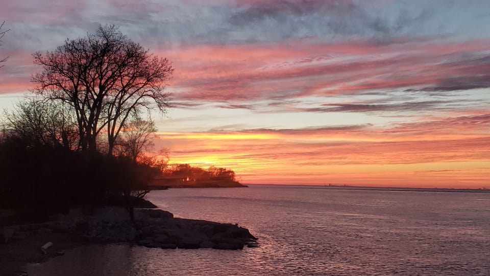 Evening view from our deck across Lake Ontario towards Toronto