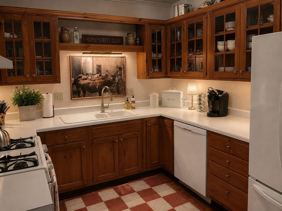 Fully equipped kitchen for eat at home options. 