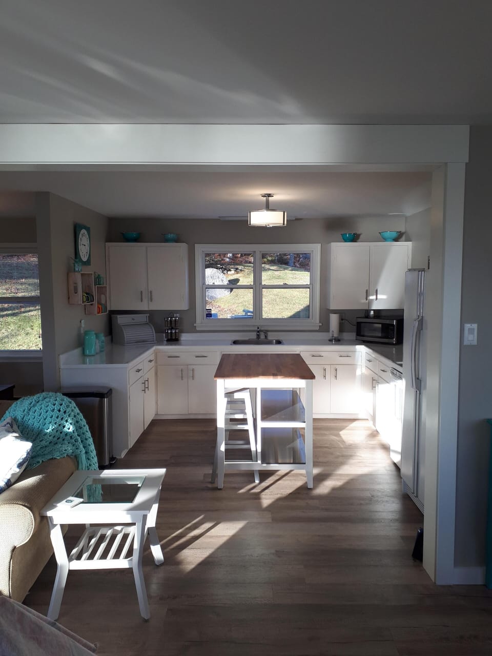 View of the kitchen from the living room.