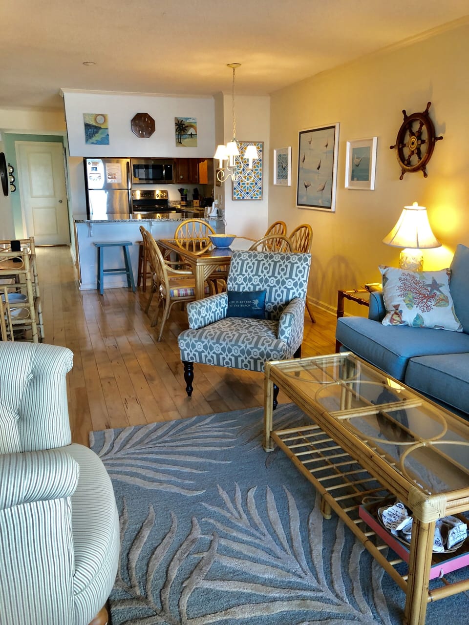A view from the living room into the dining room